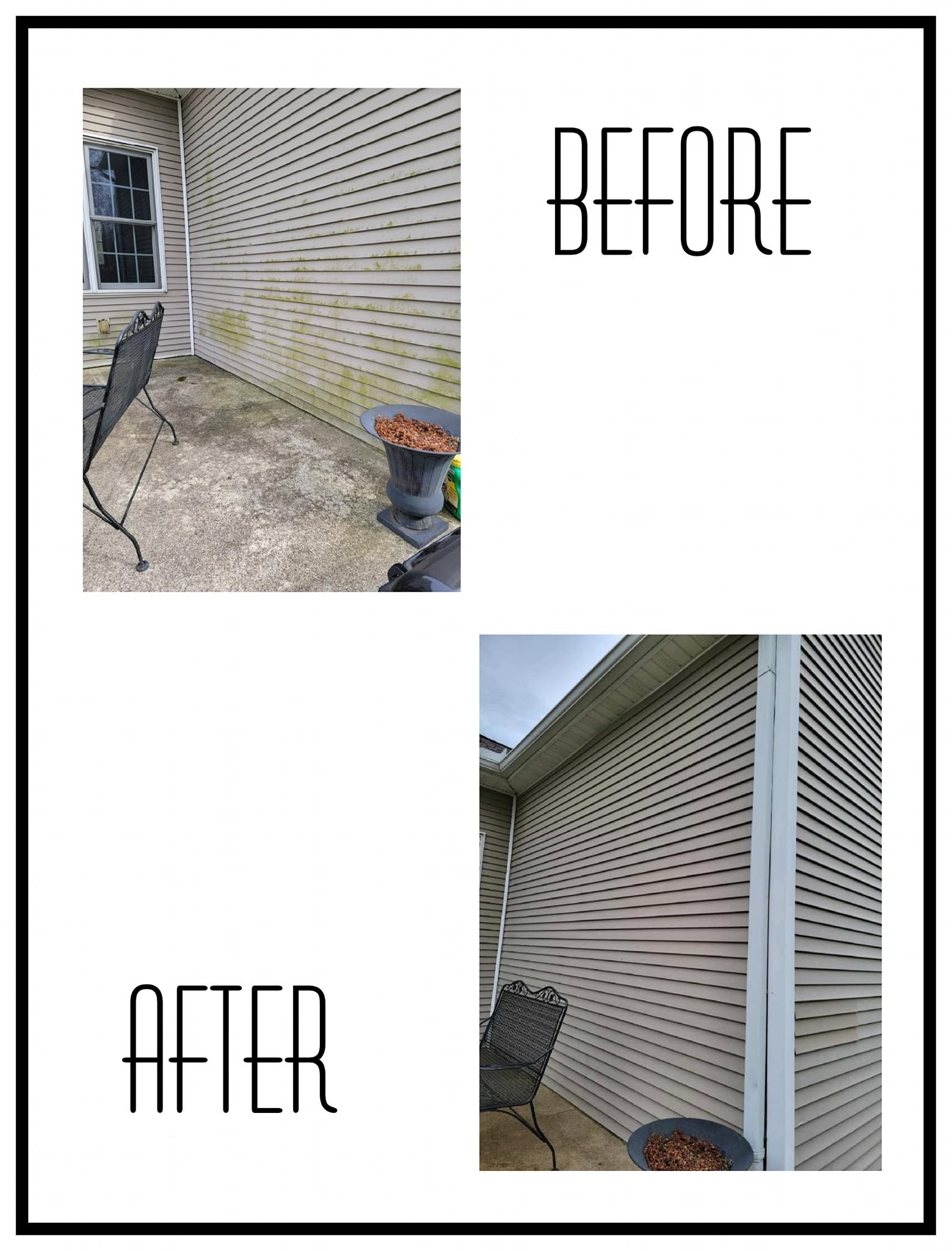 Before and after siding wash removing algae and grime